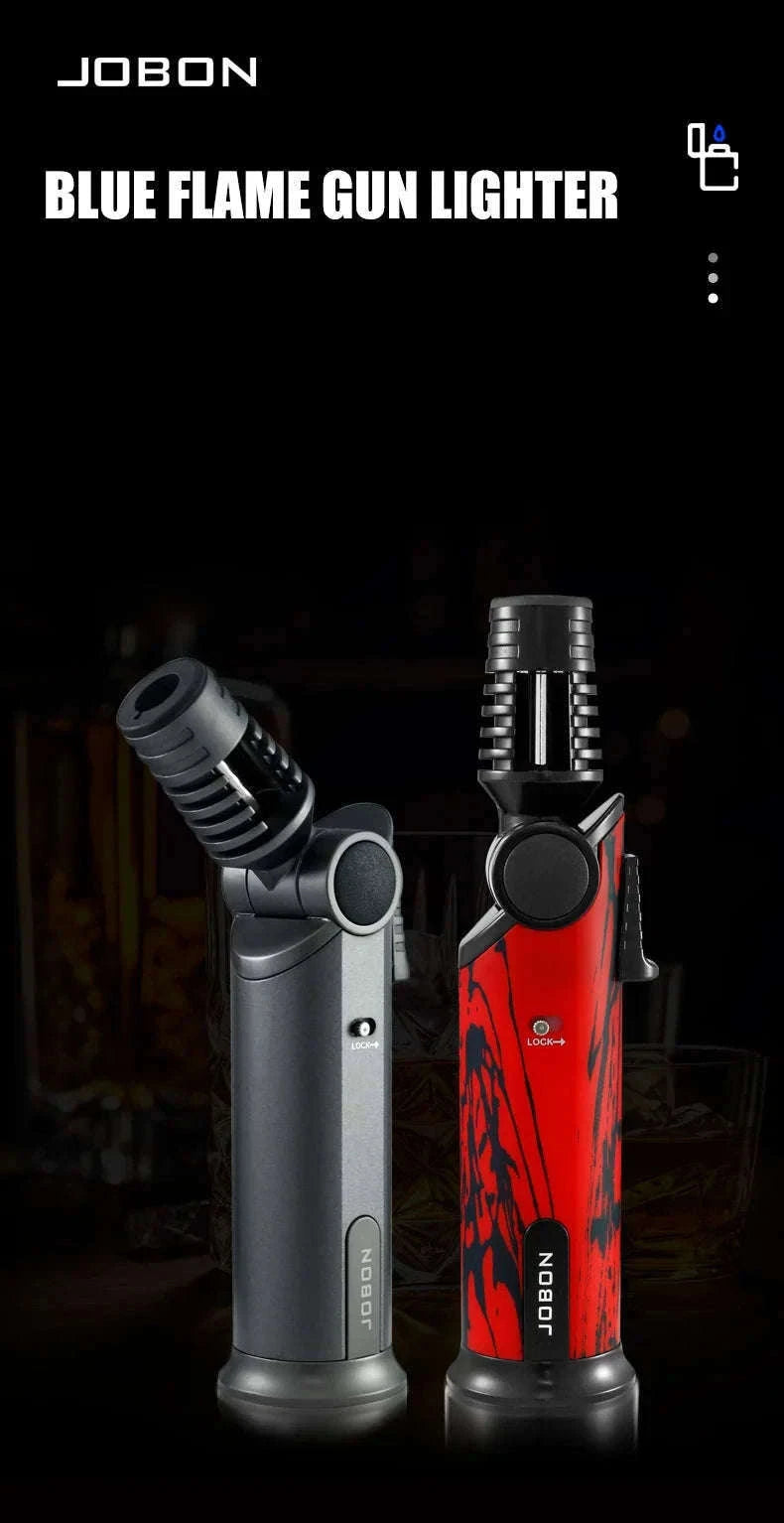 360° Rotatable Blue Flame Butane Lighter with Safety Lock-black