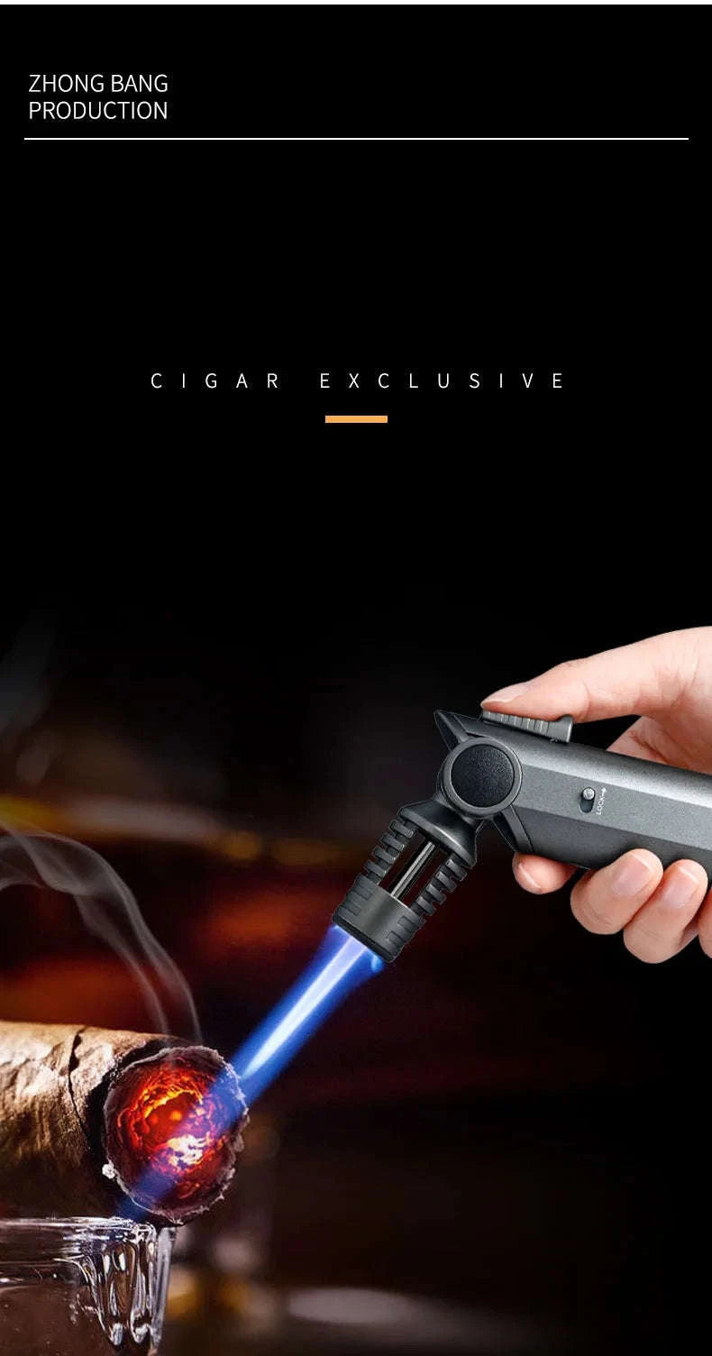 360° Rotatable Blue Flame Butane Lighter with Safety Lock-black