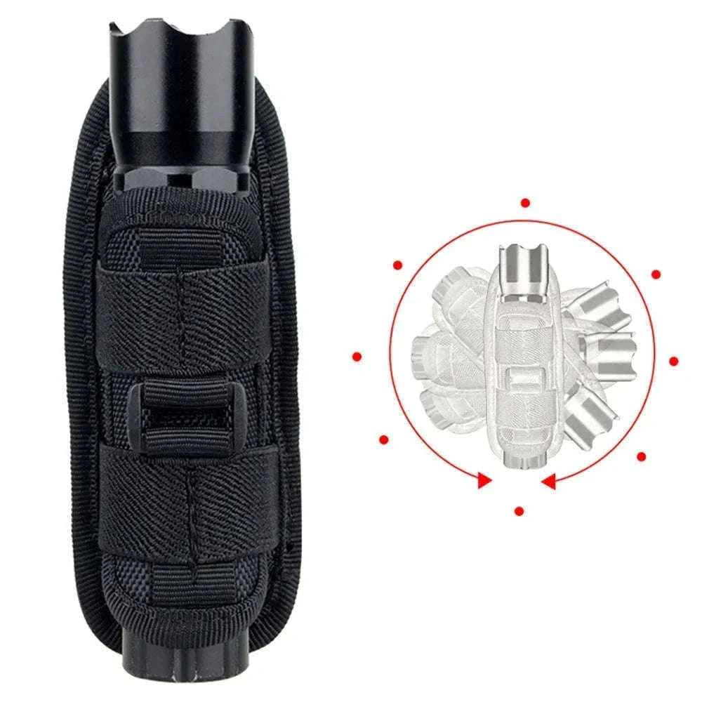 360° Rotating Flashlight Pouch Belt Holster Nylon Torch Holder-Black