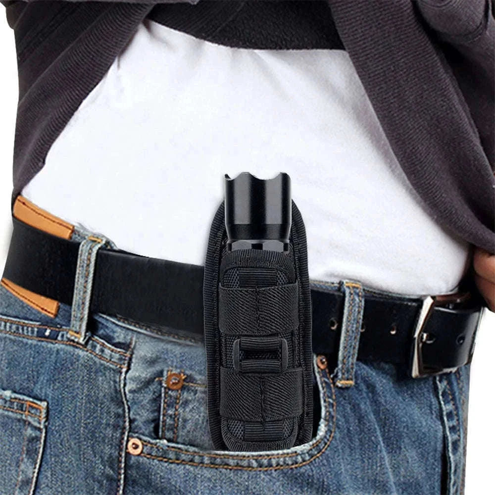 360° Rotating Flashlight Pouch Belt Holster Nylon Torch Holder-Black