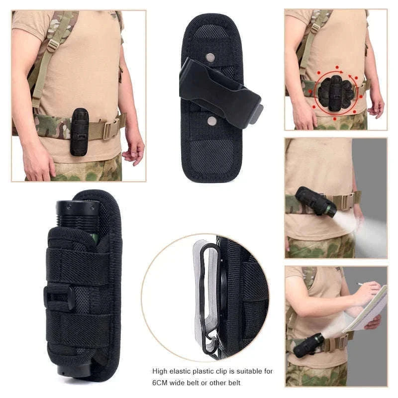 360° Rotating Flashlight Pouch Belt Holster Nylon Torch Holder-Black