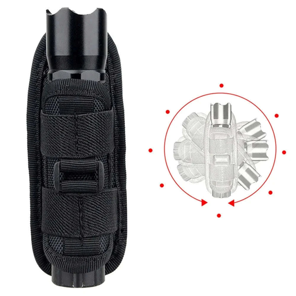 360° Rotating Flashlight Pouch Belt Holster Nylon Torch Holder-