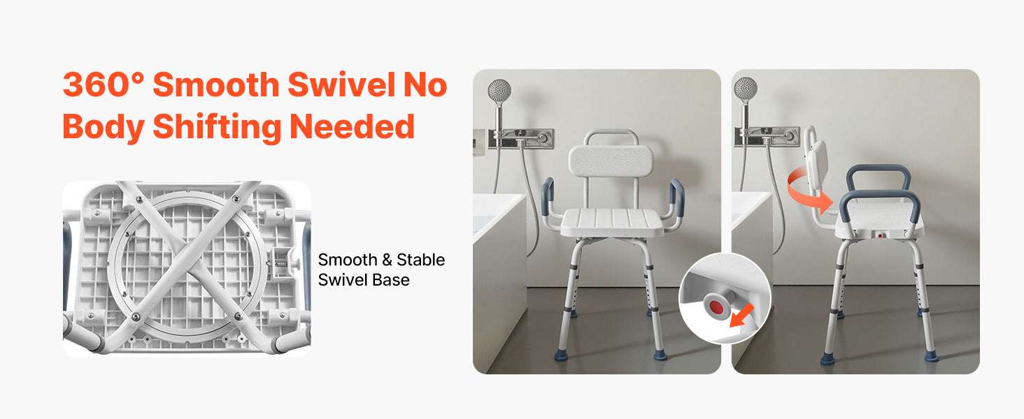 360° Rotating Shower Chair with Arms, Back & Adjustable Height-400 lbs / United States