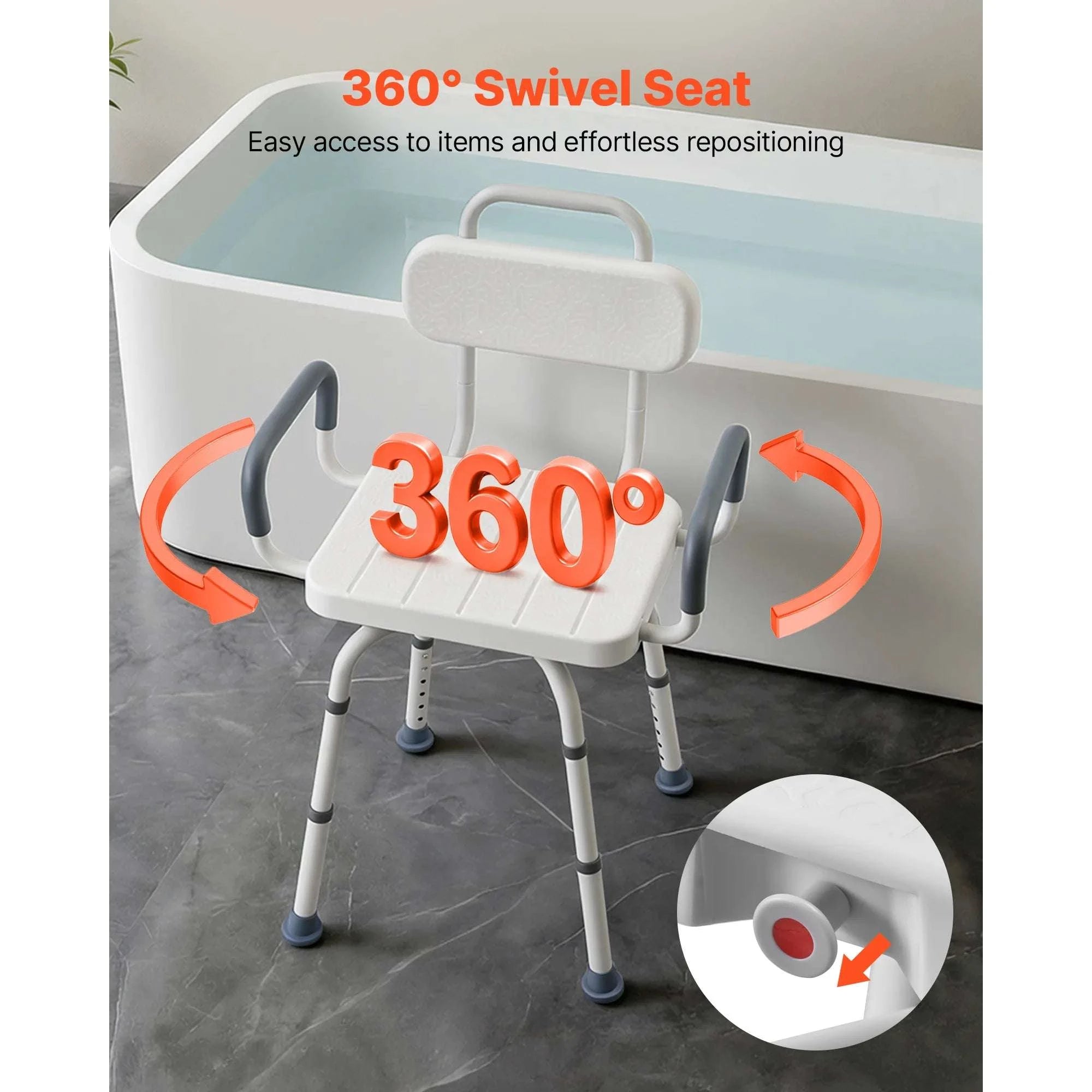 360° Rotating Shower Chair with Arms, Back & Adjustable Height-400 lbs / United States