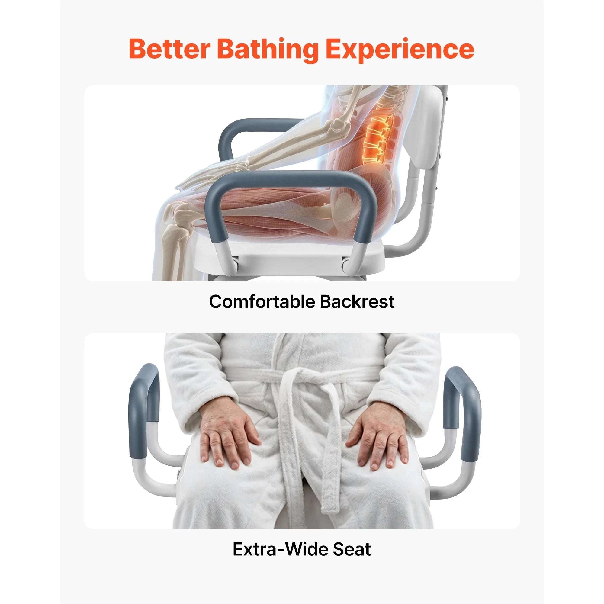 360° Rotating Shower Chair with Arms, Back & Adjustable Height-400 lbs / United States