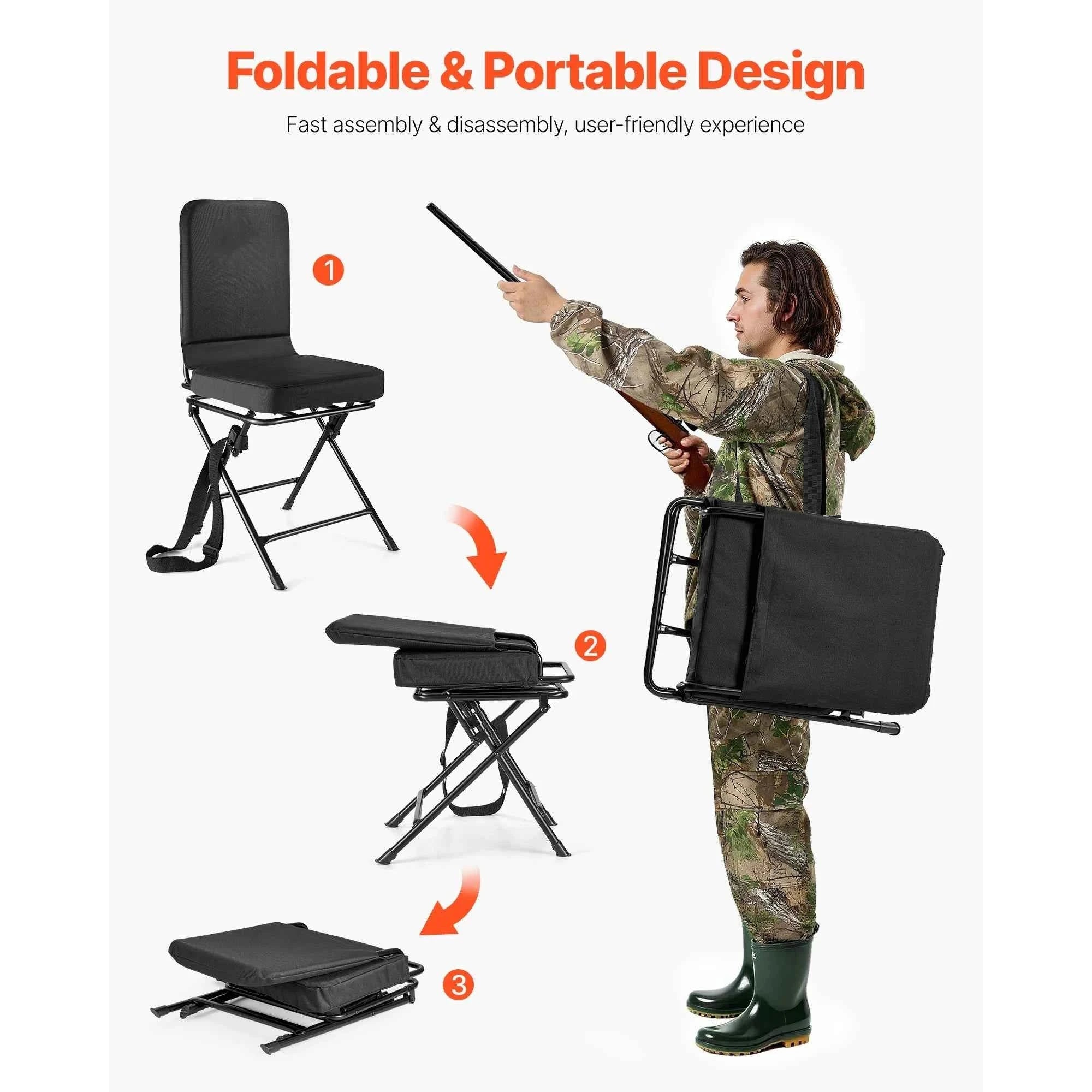 360° Silent Swivel Foldable Hunting Chair with Adjustable Shoulder Straps-300 lbs / United States
