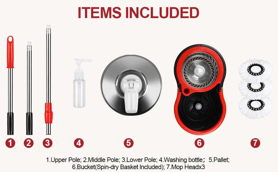 360° Spin Mop Bucket Set with Stainless Steel Wring System-mop bucket 3pads / United States