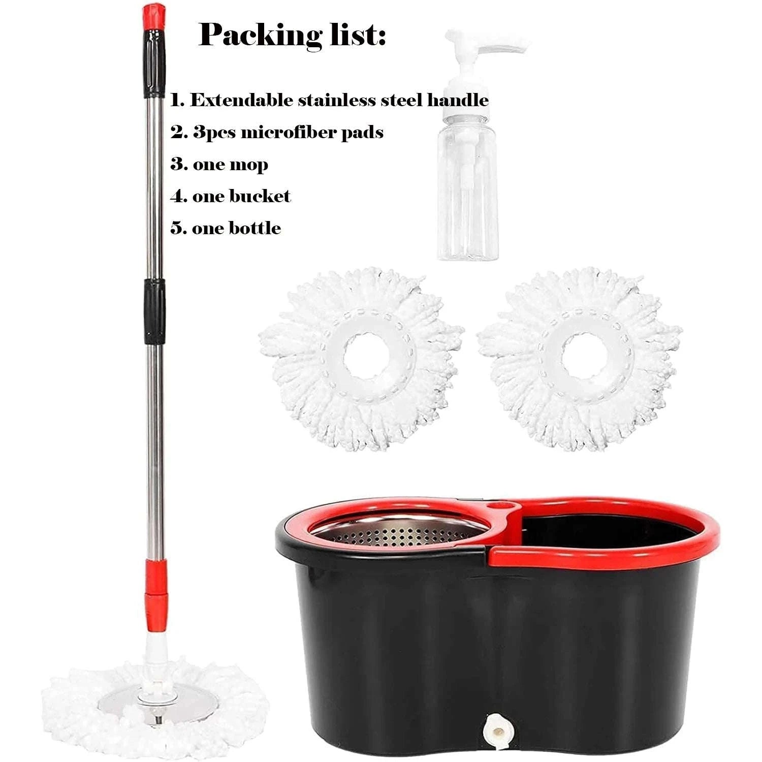 360° Spin Mop Bucket Set with Stainless Steel Wring System-mop bucket 3pads / United States