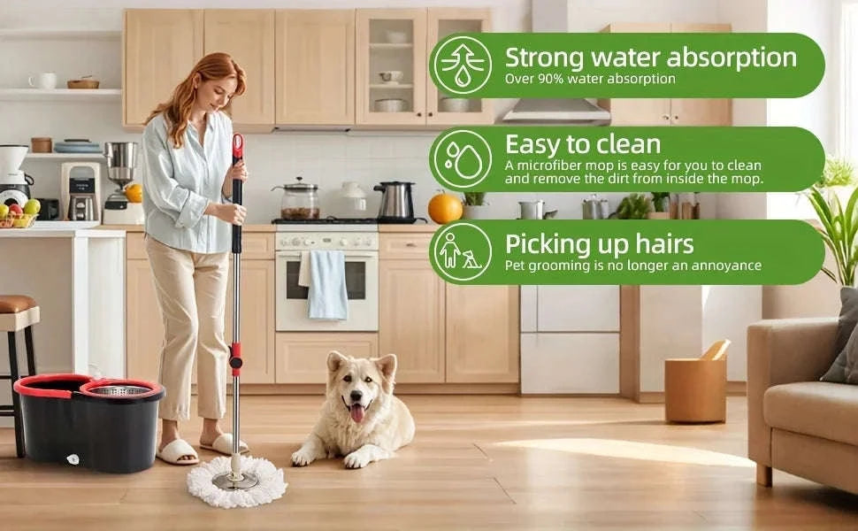 360° Spin Mop Bucket System with Pedal Wringer & 3 Microfiber Heads-United States / Black Red
