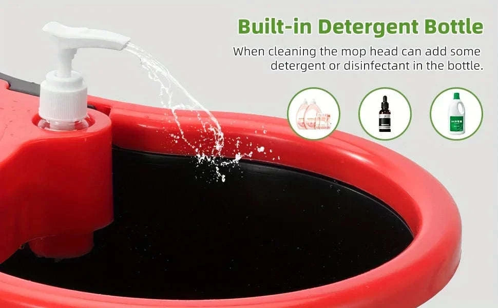 360° Spin Mop Bucket System with Pedal Wringer & 3 Microfiber Heads-United States / Black Red