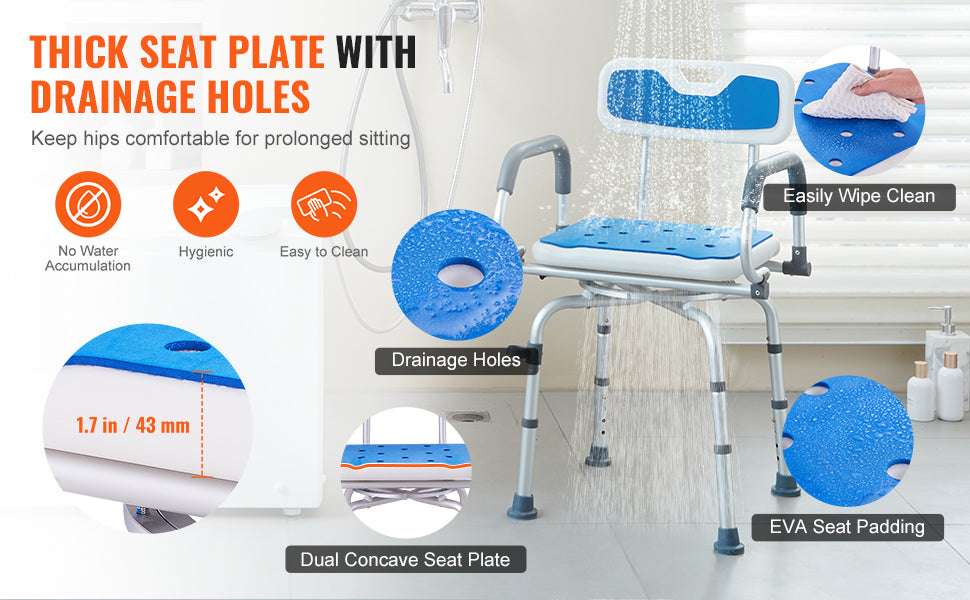 360° Swivel Shower Chair with Backrest, Arms & Adjustable Height-FBL650326 / United States