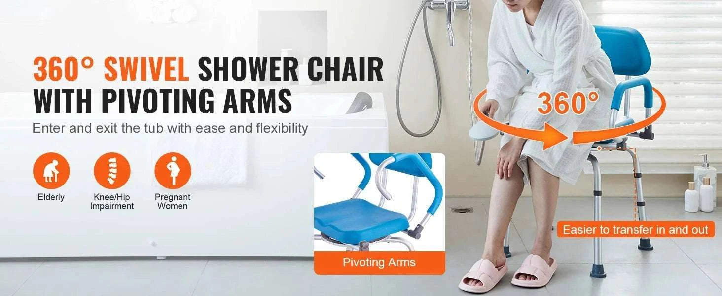 360° Swivel Shower Chair with Backrest, Arms & Adjustable Height-FBL650326 / United States