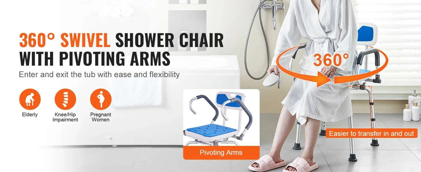360° Swivel Shower Chair with Backrest, Arms & Adjustable Height-FBL650326 / United States