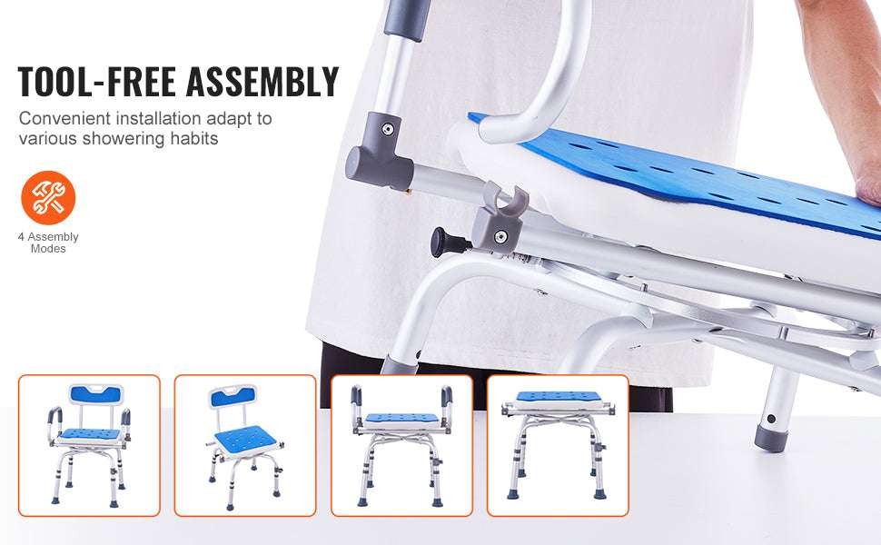 360° Swivel Shower Chair with Backrest, Arms & Adjustable Height-FBL650326 / United States