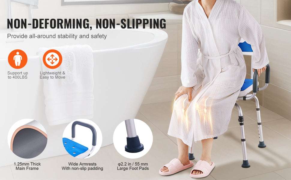 360° Swivel Shower Chair with Backrest, Arms & Adjustable Height-FBL650326 / United States