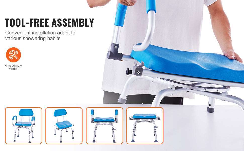 360° Swivel Shower Chair with Backrest, Arms & Adjustable Height-FBL650326 / United States
