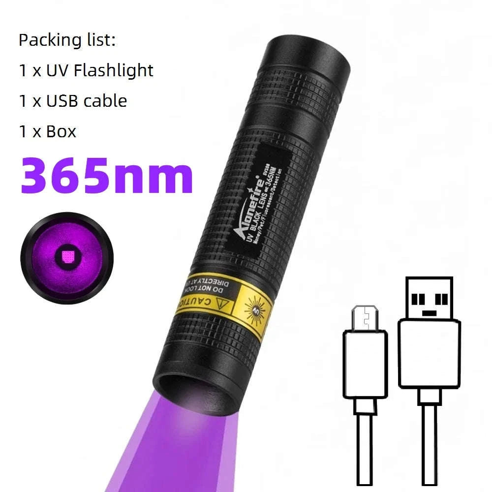 365nm Mini UV Blacklight Flashlight USB Rechargeable-365nm