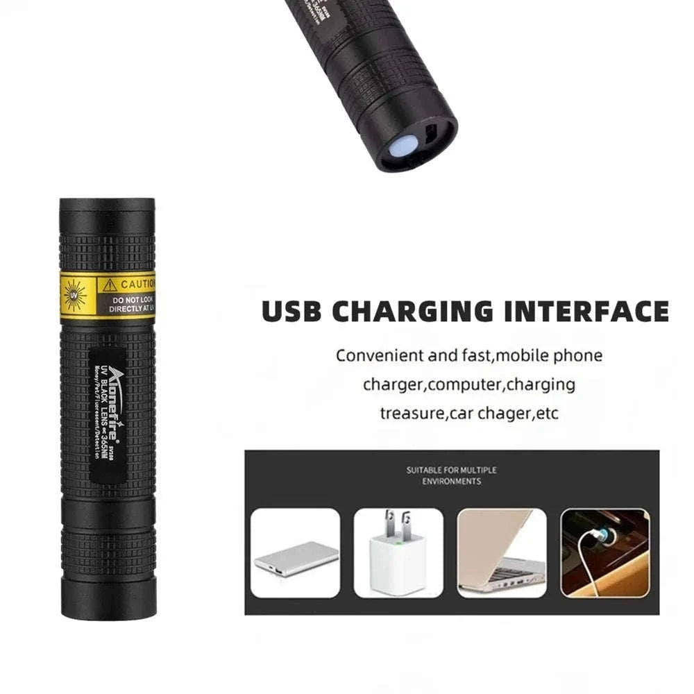 365nm Mini UV Blacklight Flashlight USB Rechargeable-365nm