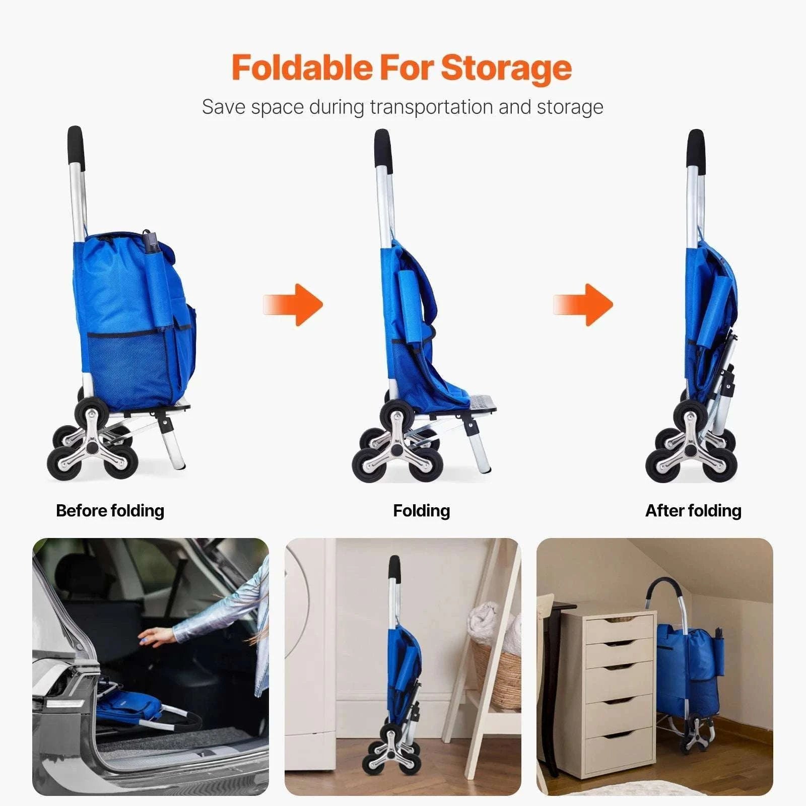 36L Stair Climbing Shopping Cart with Wheels & Foldable Frame-150lbs / CZECH REPUBLIC