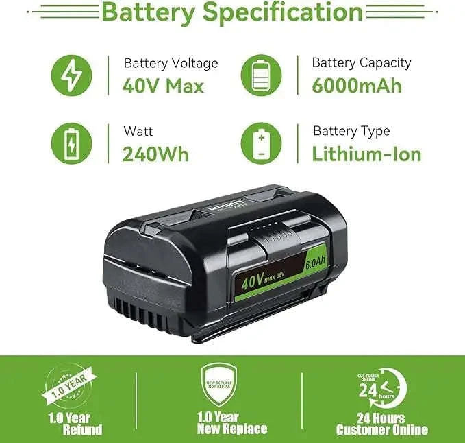 36V/40V 6.0Ah Lithium-Ion Battery Replacement with LED Indicator-for Ryobi / 40V / United States