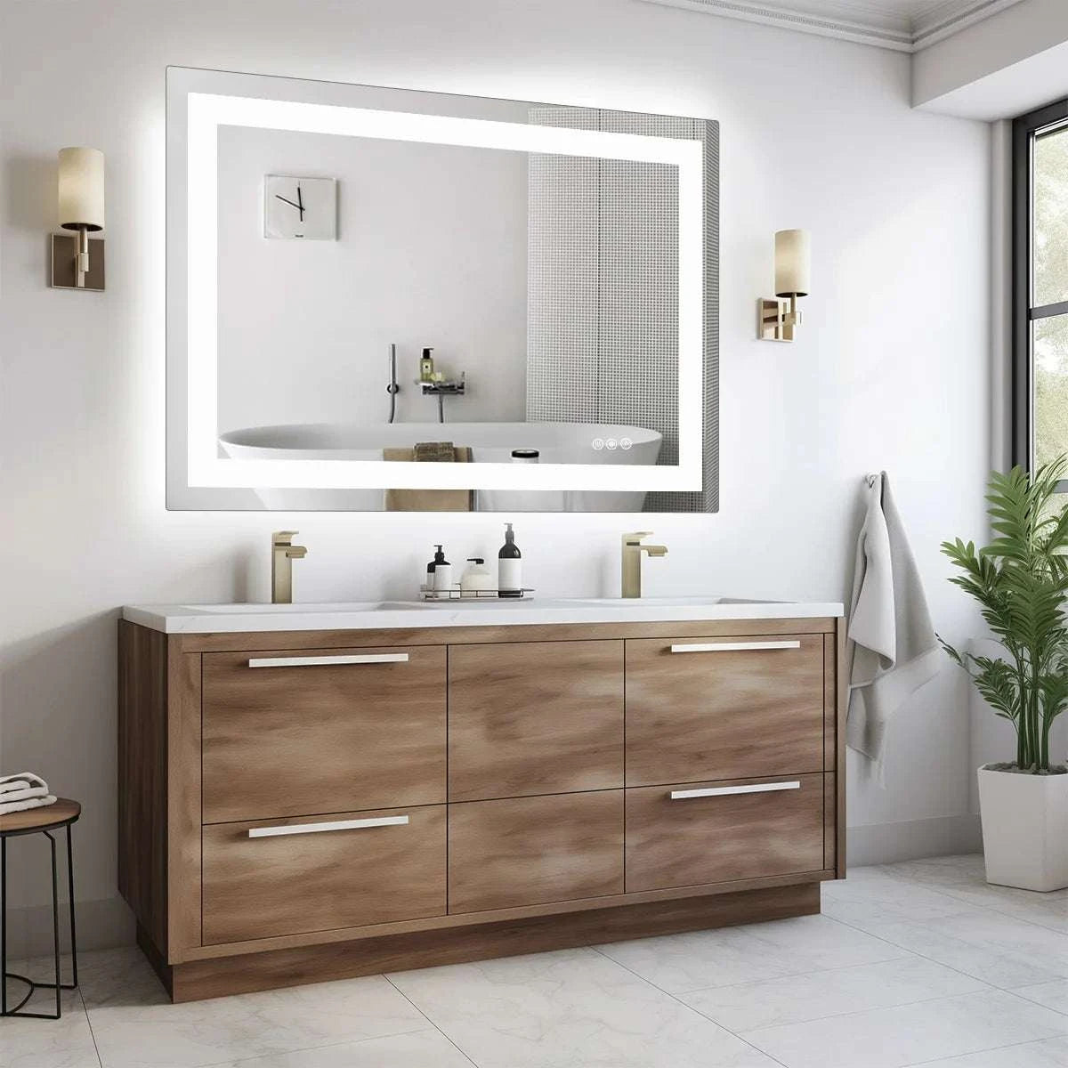 36x24 LED Bathroom Vanity Mirror with Anti-Fog & Adjustable Lighting-32L x 24W / United States