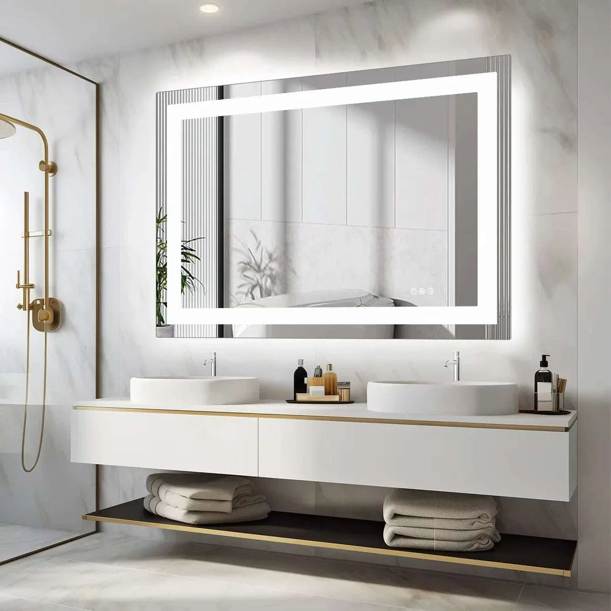 36x24 LED Bathroom Vanity Mirror with Anti-Fog & Adjustable Lighting-32L x 24W / United States