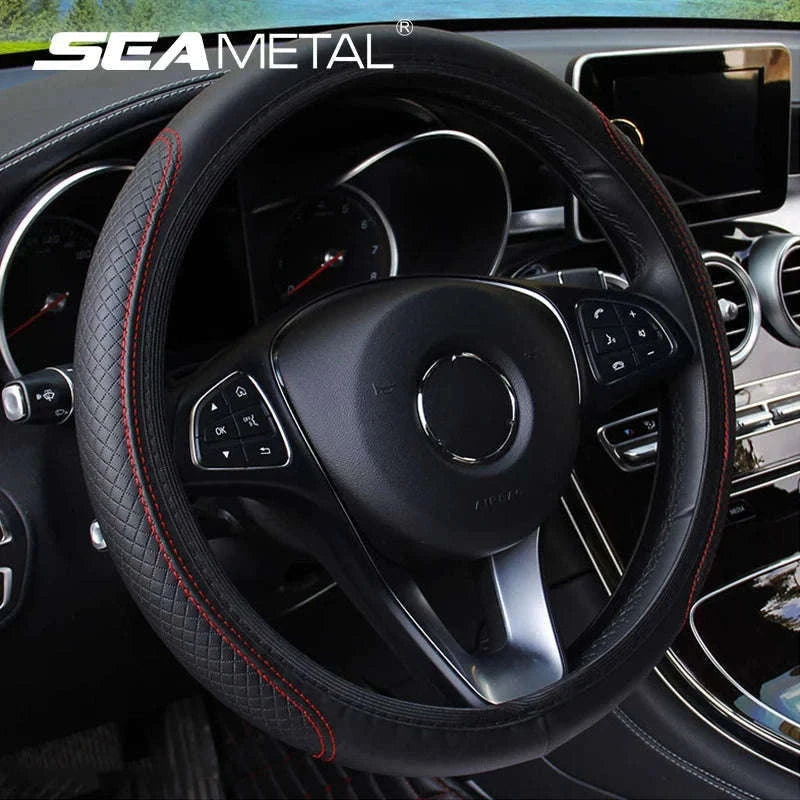 37-39cm Universal Microfiber Leather Steering Wheel Cover-Black