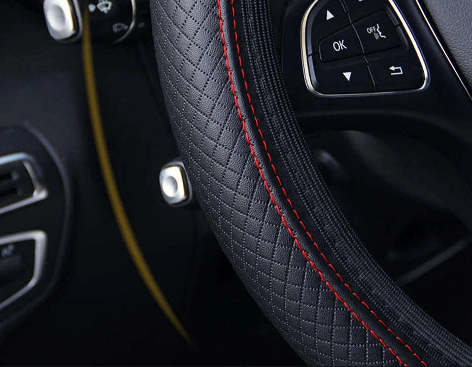37-39cm Universal Microfiber Leather Steering Wheel Cover-Black