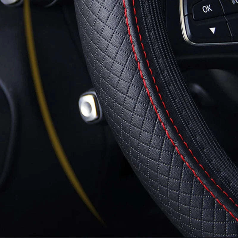 37-39cm Universal Microfiber Leather Steering Wheel Cover-Black