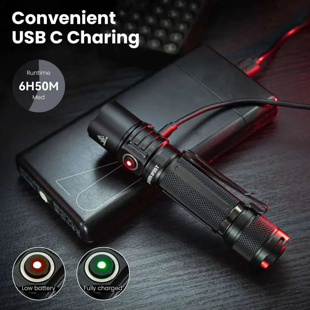 3800lm Tactical LED Flashlight USB-C Rechargeable-6000K-6500K / 6000K-6500K / United States