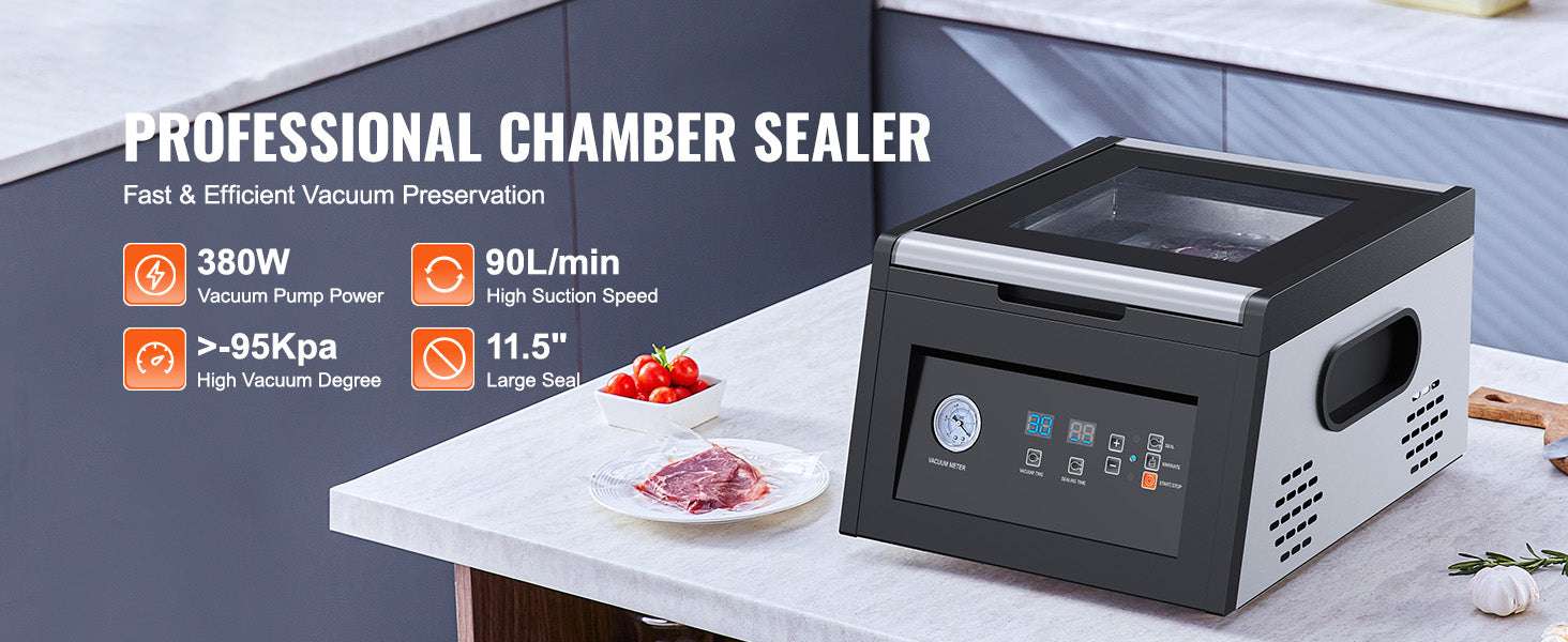 380W Chamber Vacuum Sealer with 11.5in Seal Bar for Wet Foods-380W / United States