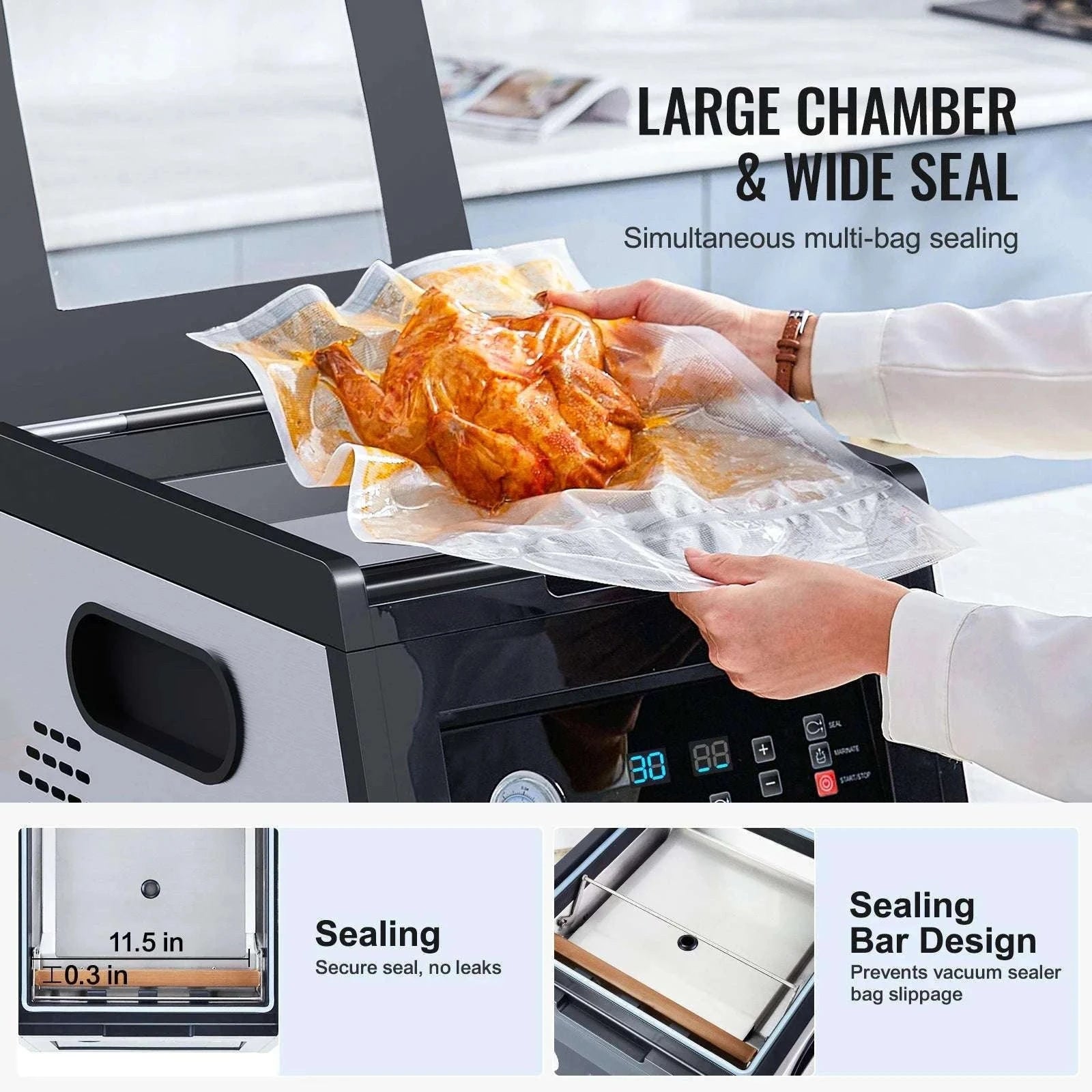 380W Chamber Vacuum Sealer with 11.5in Seal Bar for Wet Foods-380W / United States