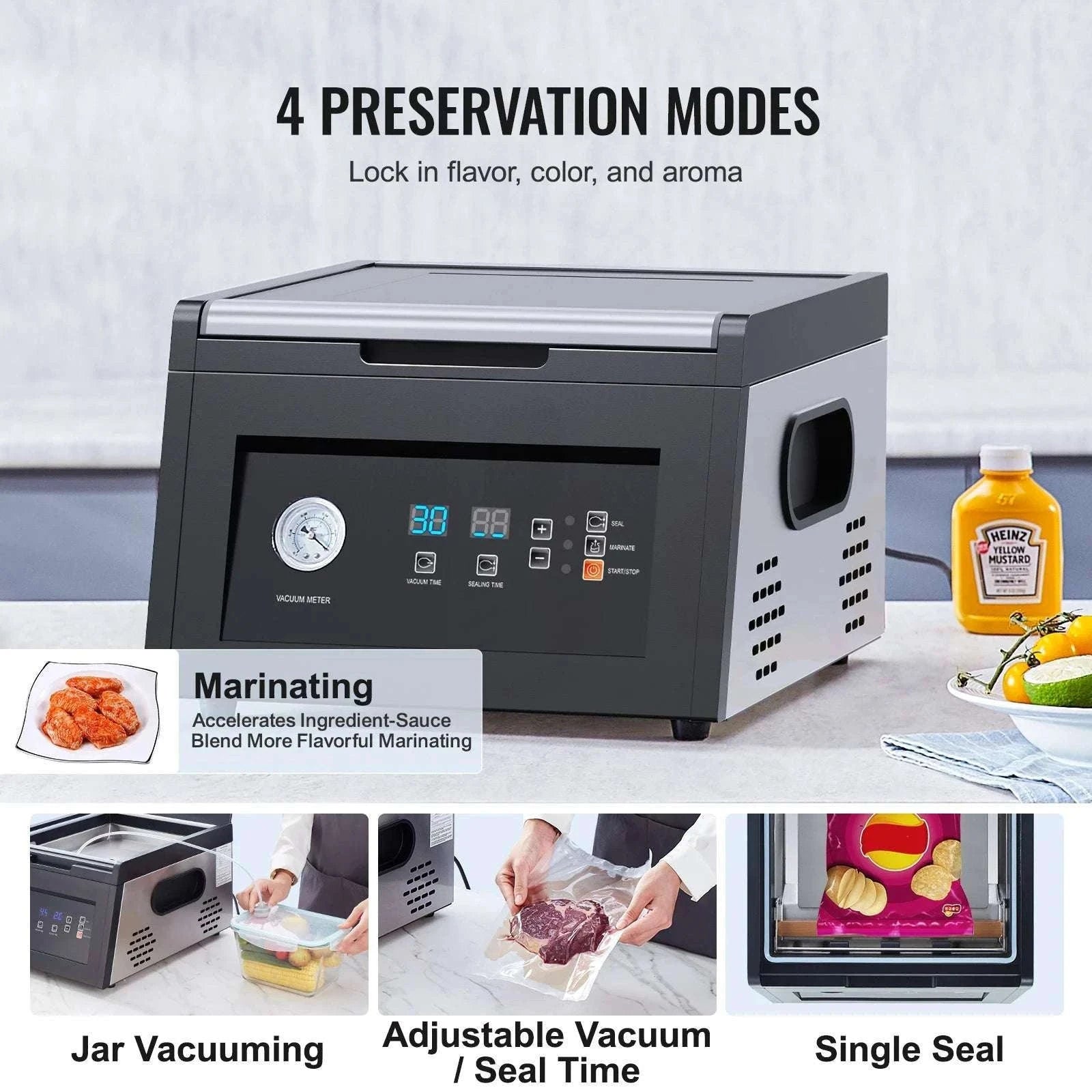 380W Chamber Vacuum Sealer with 11.5in Seal Bar for Wet Foods-380W / United States