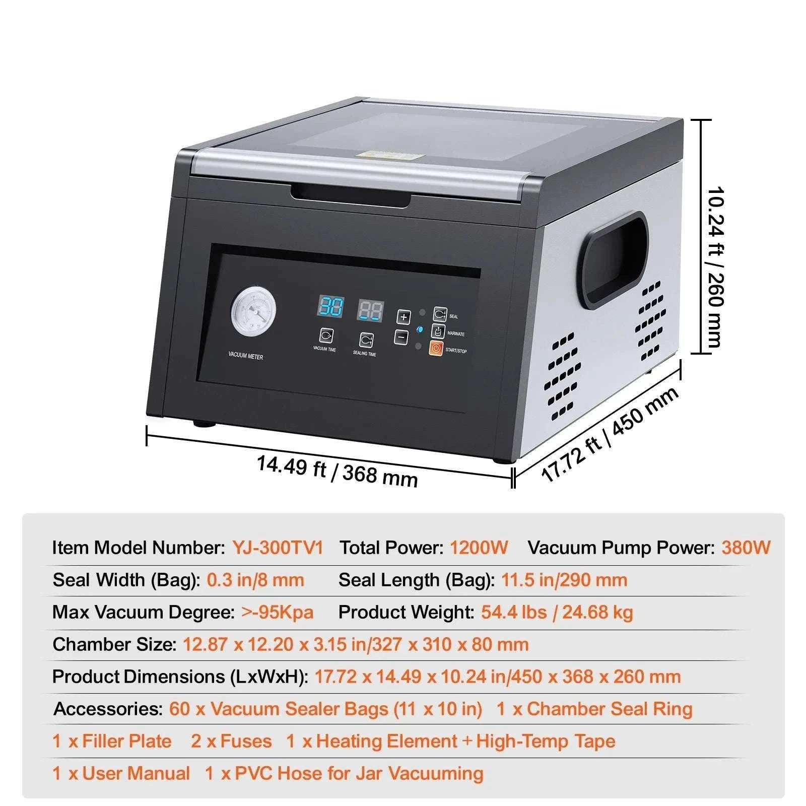 380W Chamber Vacuum Sealer with 11.5in Seal Bar for Wet Foods-380W / United States