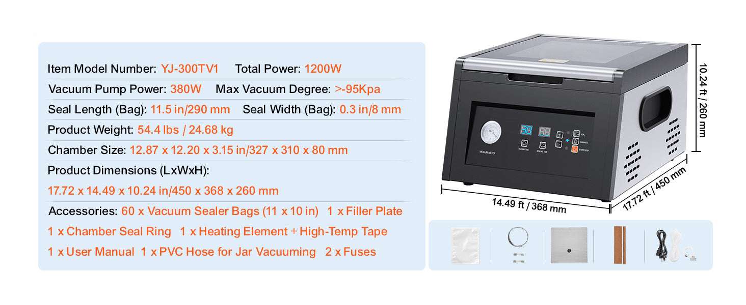 380W Chamber Vacuum Sealer with 11.5in Seal Bar for Wet Foods-380W / United States