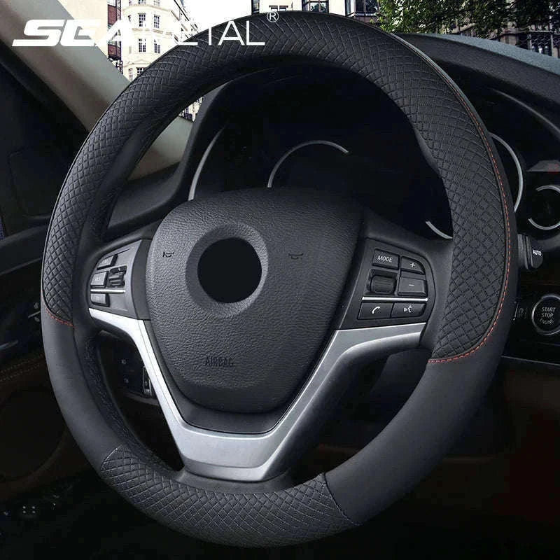 38cm Faux Leather Steering Wheel Cover-black