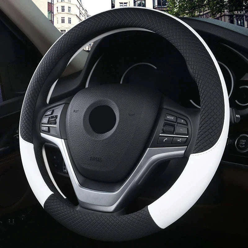 38cm Faux Leather Steering Wheel Cover-black