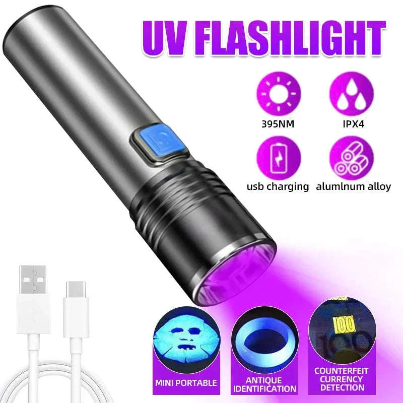 395nm UV Flashlight – Zoomable & USB Rechargeable-K31 UV 1200mAh