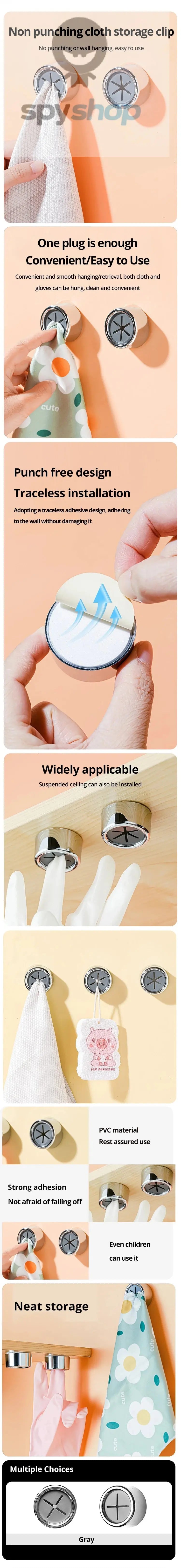 3PCS Non Punching Dishwashing Cloth Storage Clip Dishcloth Clip Kitchen Household Gloves Hook Towel Rack Hole Clip Wall Hanging Spy-shop.com