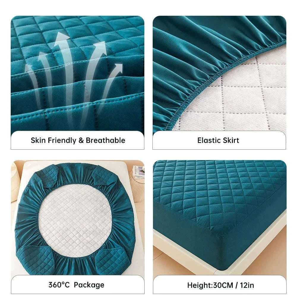 3D Air Fabric Waterproof Mattress Protector, Cool Sleep Shield-Dark Green / 140x200x30cm