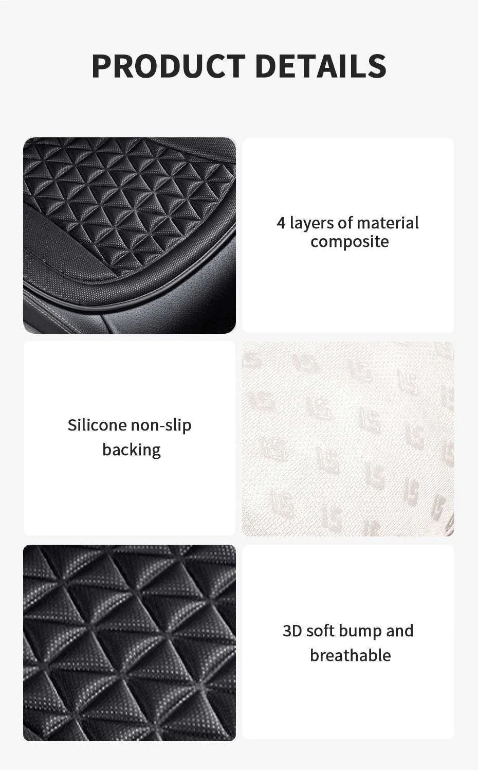 3D Breathable Car Seat Cushion Cover-Black front pad 1pc