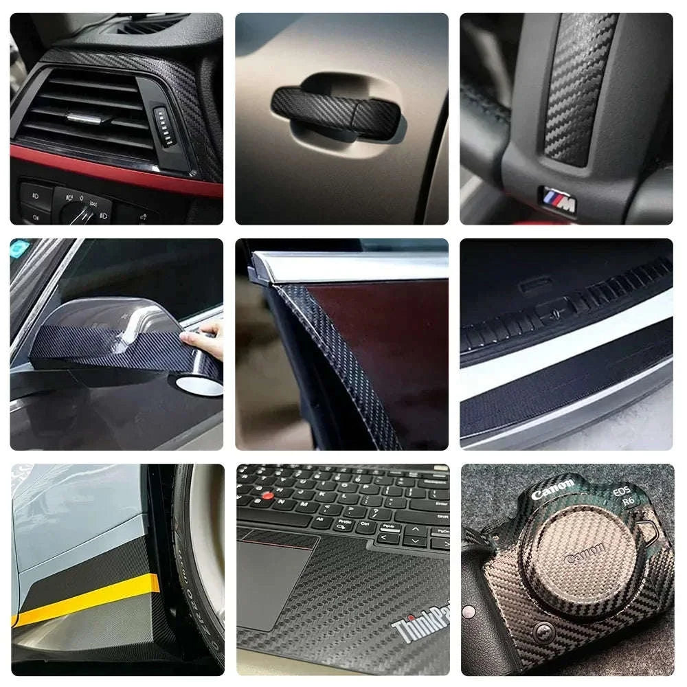 3D Carbon Fiber Car Sticker Vinyl Wrap Film-10cmx10m / Glossy Black
