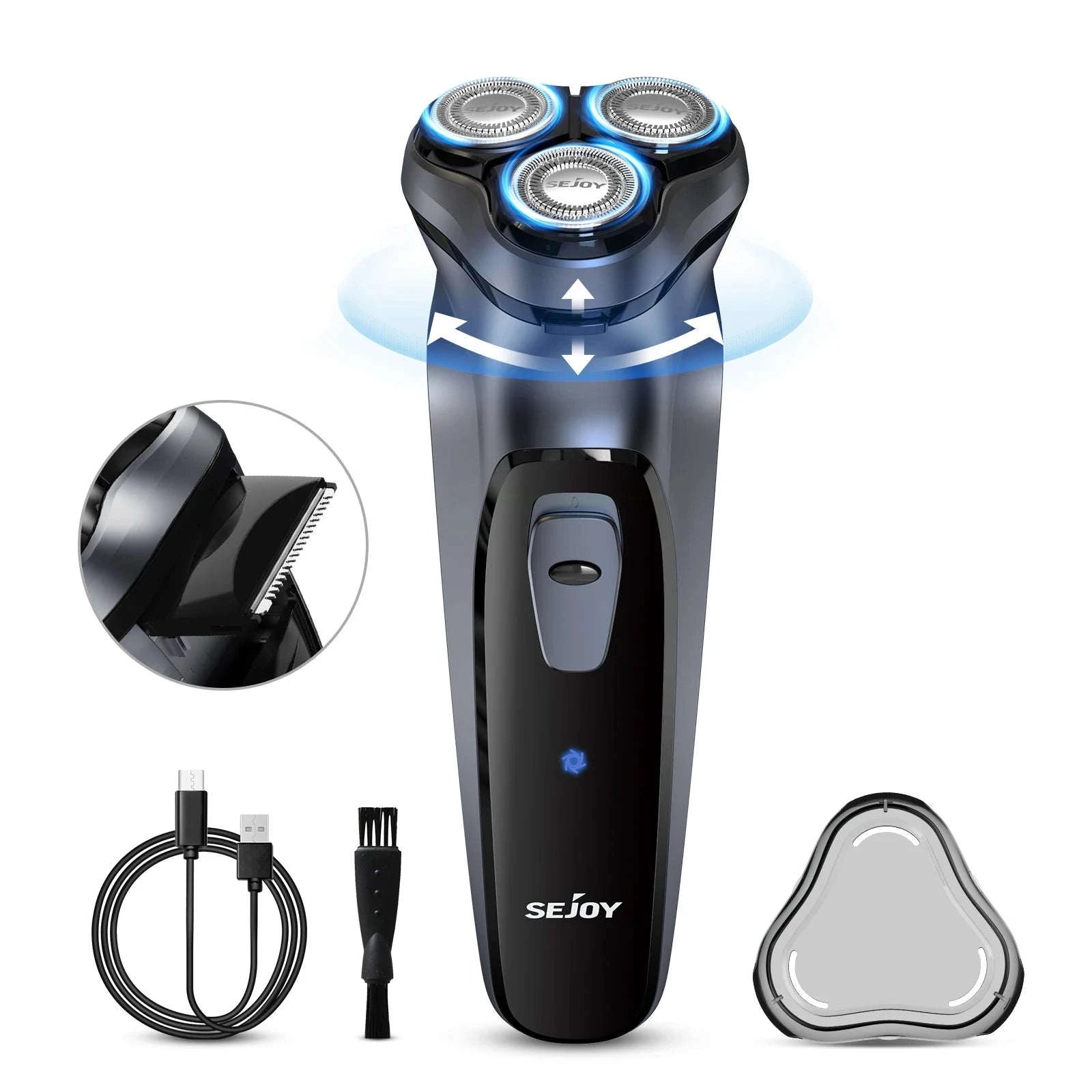 3D Floating Electric Shaver for Men with Trimmer, Rechargeable-Blue / United States