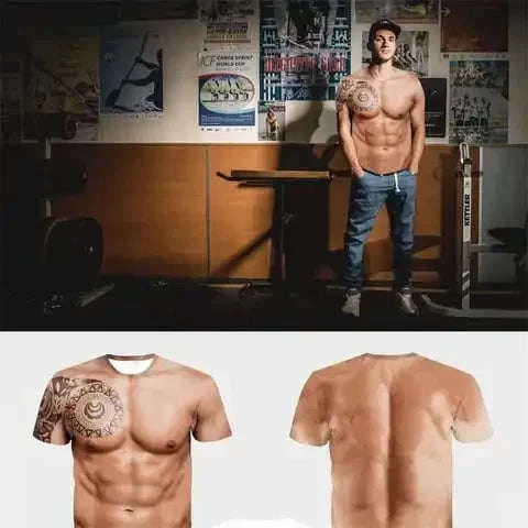 3D Muscle Tattoo Print T-Shirt-F202412171607785 / S