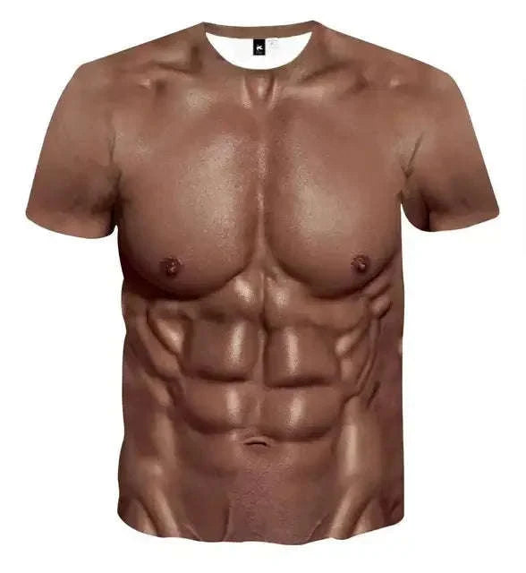 3D Muscle Tattoo Print T-Shirt-F202412171607785 / S