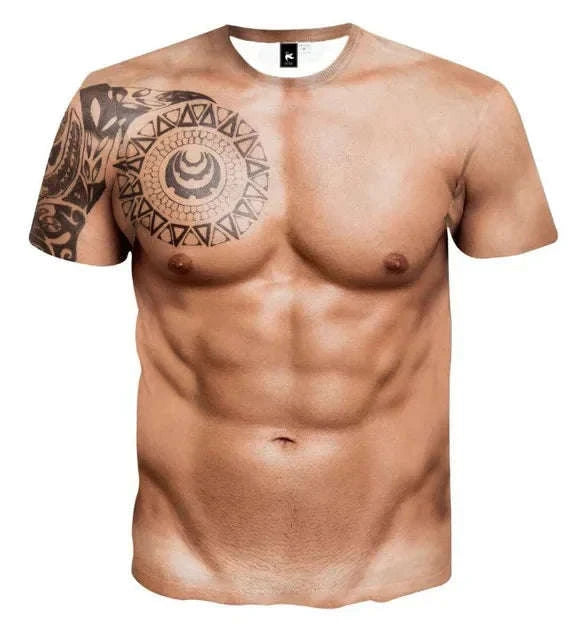 3D Muscle Tattoo Print T-Shirt-F202412171607785 / S