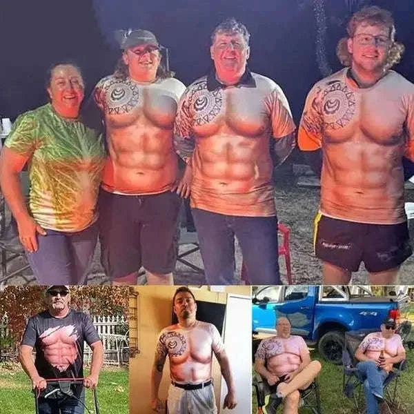 3D Muscle Tattoo Print T-Shirt-F202412171607785 / S