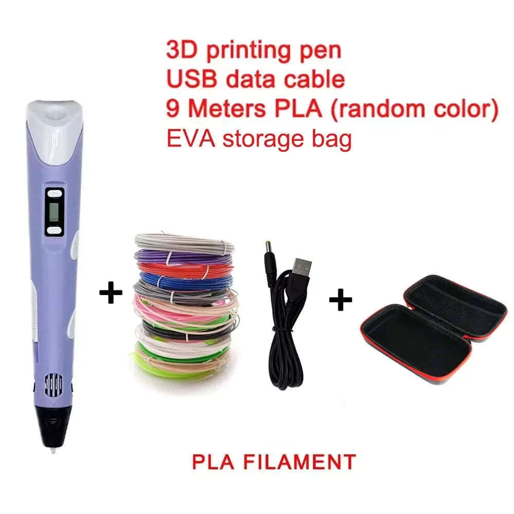 3D Printing Pen Kit with USB Rechargeable Design and PLA Filament-blue 9M PLA bag / 9 Meter / PLA Filagment