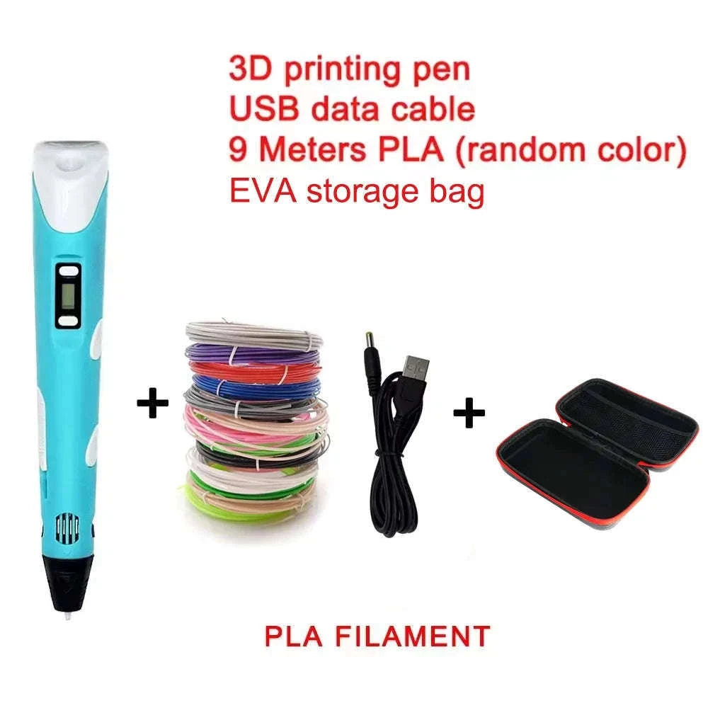 3D Printing Pen Kit with USB Rechargeable Design and PLA Filament-blue 9M PLA bag / 9 Meter / PLA Filagment