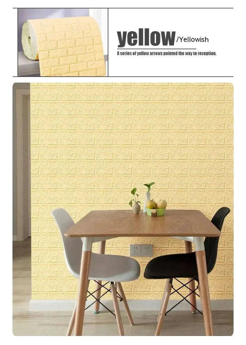 3D Self-Adhesive Brick Wallpaper Roll – Waterproof Home Wall Stickers-Light yellow brick / 70CMX10M